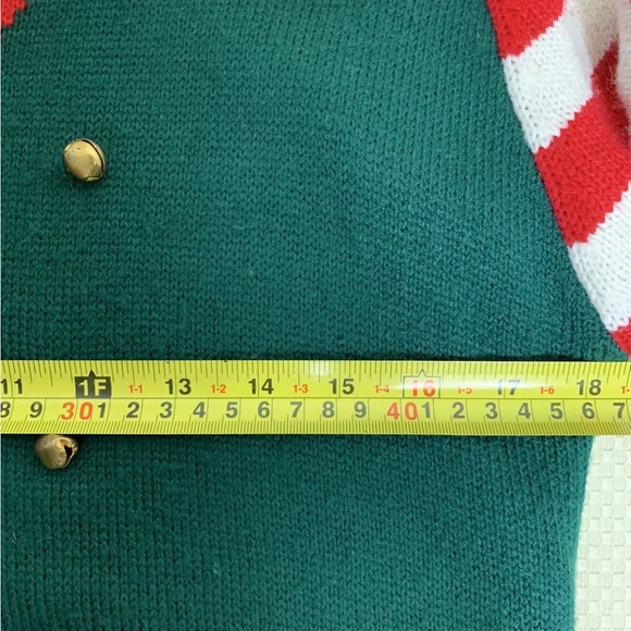 Ugly Christmas Sweater Women’s Medium Elf Bells PomPoms Long Costume Party Green - Picture 6 of 10